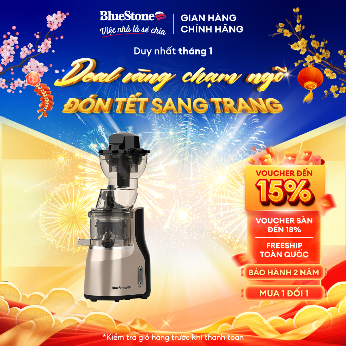 [Trả Góp 0%] Máy Ép Chậm BlueStone SJB-6568 - 250W - Tốc độ ép 45 - 55 vòng/phút - Bảo hành 2 năm - 