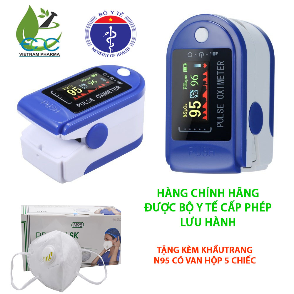 Máy Đo Nồng Độ Oxi Máu Nhip Tim Spo2 - Độ Chính Xác Cao - Đèn Led - Hàng Chính Hãng Đầy Đủ Chức Năng (Tặng Kèm Khẩu Trang N95 Kháng Khuẩn Kháng Bụi Mịn Có Van Thở)
