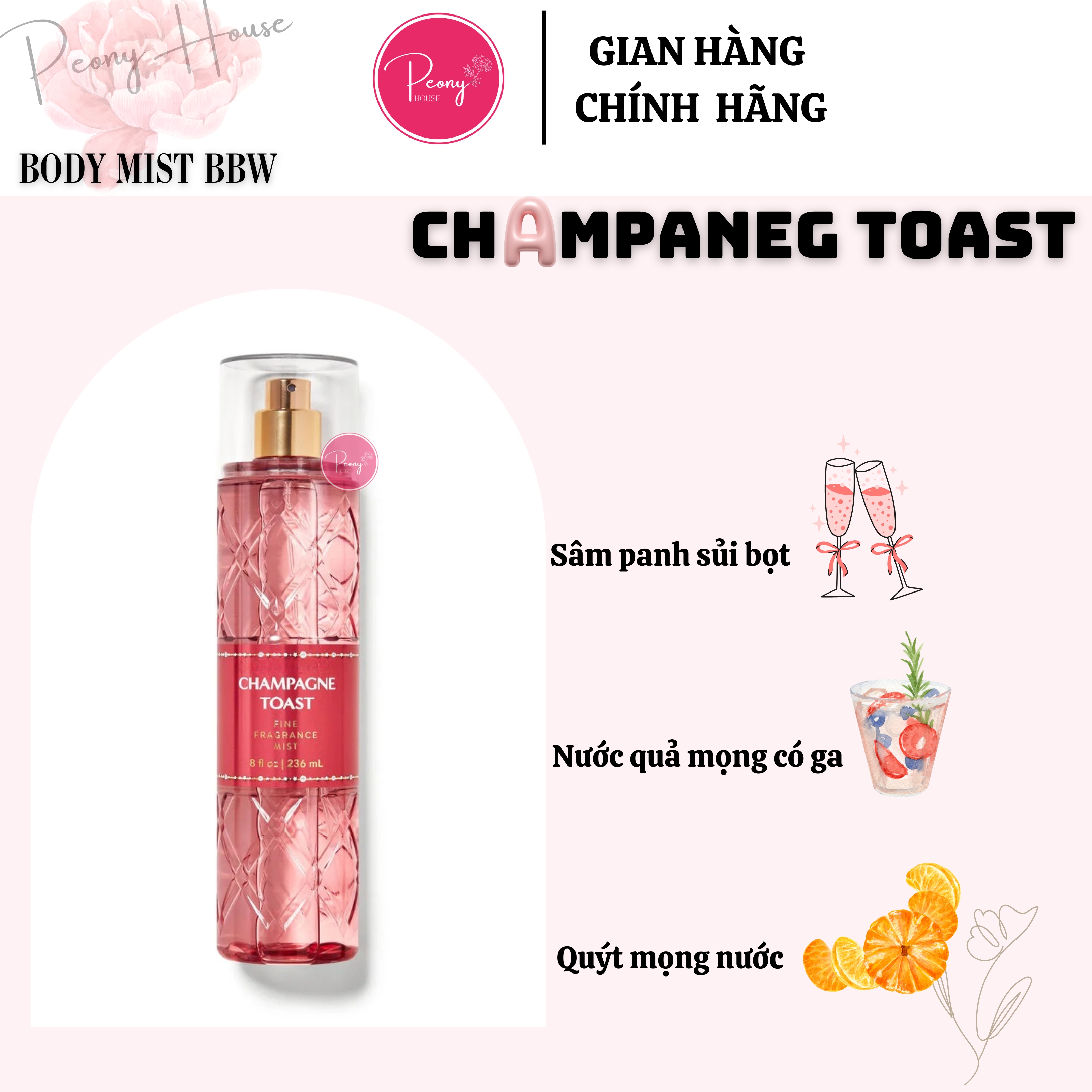 Xịt thơm Body Mist Champagne Toast Bath & Body Works chính hãng 236mL