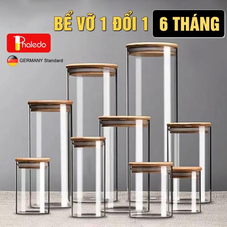 Lọ Thuỷ Tinh Có Nắp Gỗ Tre Hũ Thuỷ Tinh Nắp Gỗ Borosilicate Chịu Nhiệt Không Chứa Chì Cao Cấp PHALED