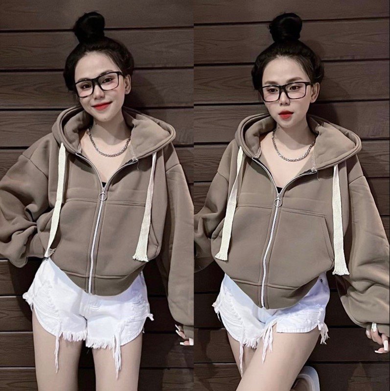 Áo Khoác Nỉ Hoodie Croptop Nữ Chất Dày Dặn Có Mũ 2 Lớp