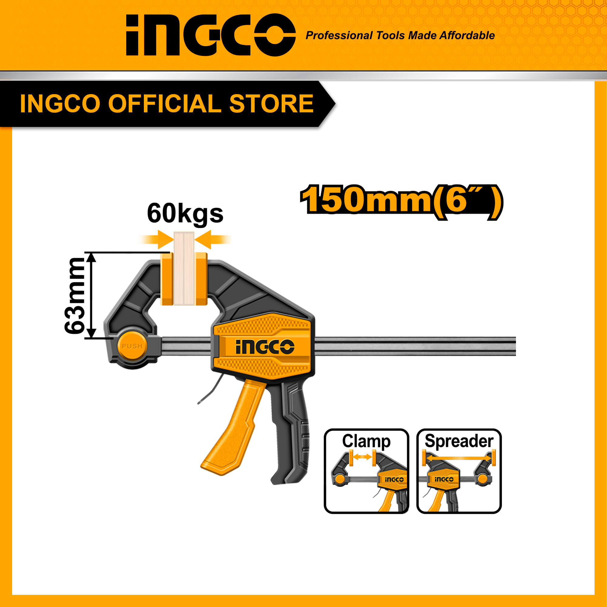 INGCO Thanh kẹp nhanh loại 6 inch HQBC01601