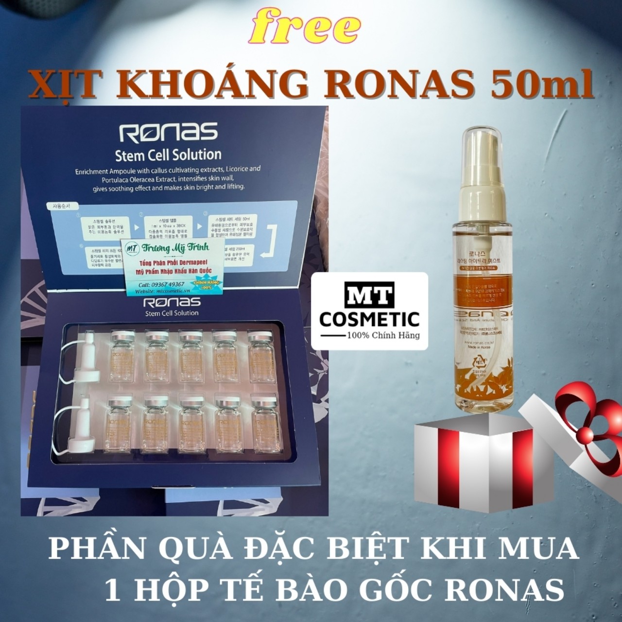 Tế Bào Gốc Ronas Chính Hãng Stem Cell Solution - Phục Hồi Da Mụn - Nám - Tàn Nhang - Mờ Sẹo - Thâm - Làm Trắng Da - Căng Mịn - Hàng Chuẩn Hàn Quốc