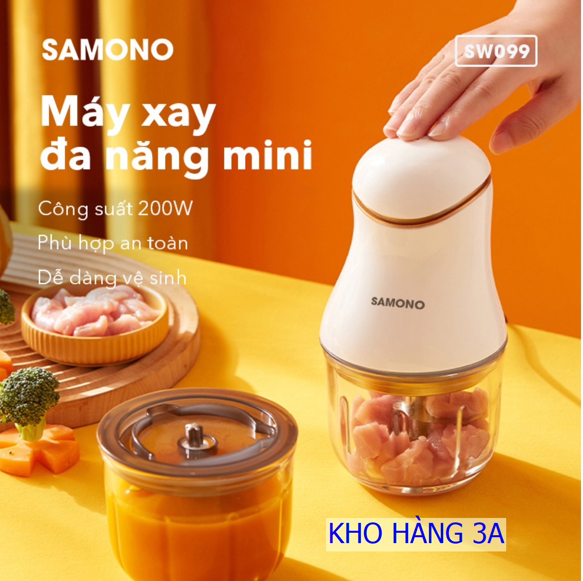 Máy xay thực phẩm mini đa năng Samono SW099 xay thịt tỏi ớt công suất 200W tiện dụng