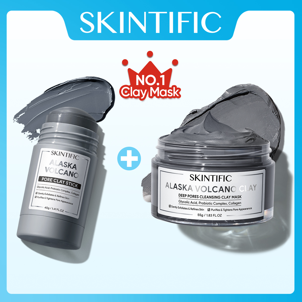 Thanh lăn mặt nạ đất sét tro núi lửa Alaska làm sạch sâu SKINTIFIC 40g