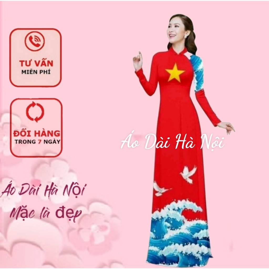 [Giá xưởng} Áo dài cờ đỏ sao vàng đồng phục áo dài sao vàng - Áo Dài Hà Nội