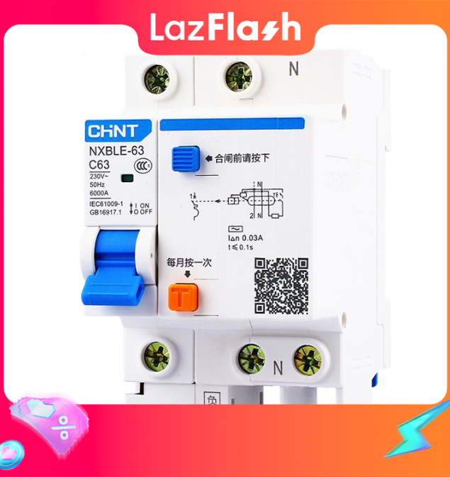 Cầu dao chống giật 220v 1P+N CHINT 10A đến 63A Aptomat chống giật 1p chống dòng dò chống quá tải bảo