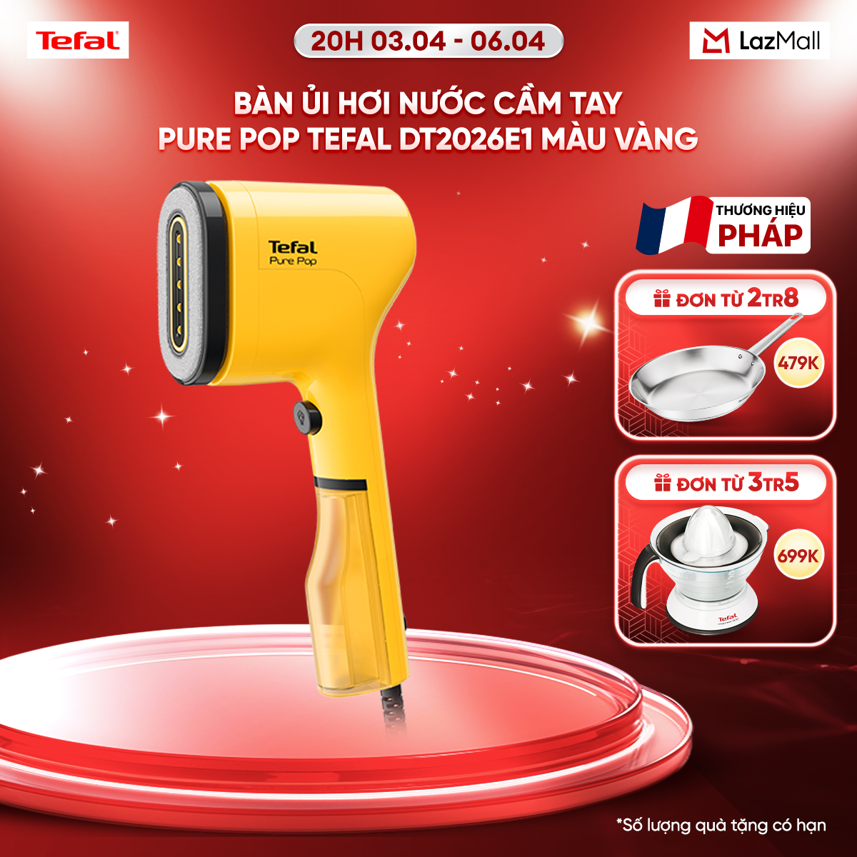 Bàn ủi hơi nước cầm tay Tefal DT2026E1 Vàng - 70 ml, 1300 W, màu vàng chanh