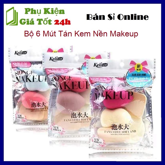 [HCM]⚡ Bộ 6 Mút Tán Kem Nền Makeup –  Sét 6 bông mút trang điểm mút dặm kem nền siêu tiện lợi Keli ⚡