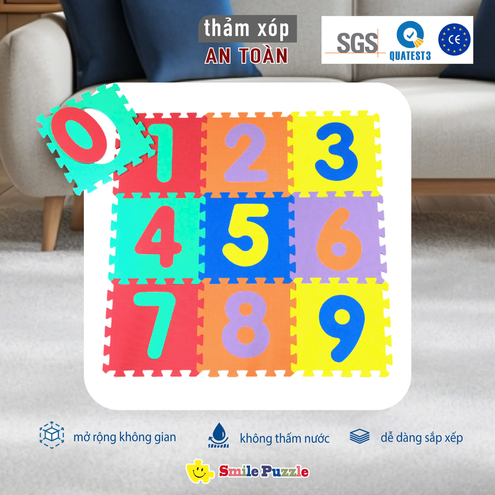 [COMBO 20 MIẾNG]THẢM XỐP CAO CẤP CHO BÉ SMILE PUZZLE -CHỮ SỐ ĐƠN MÀU PASTEL- KHÔNG MÙI - TIÊU CHUẨN CHÂU ÂU