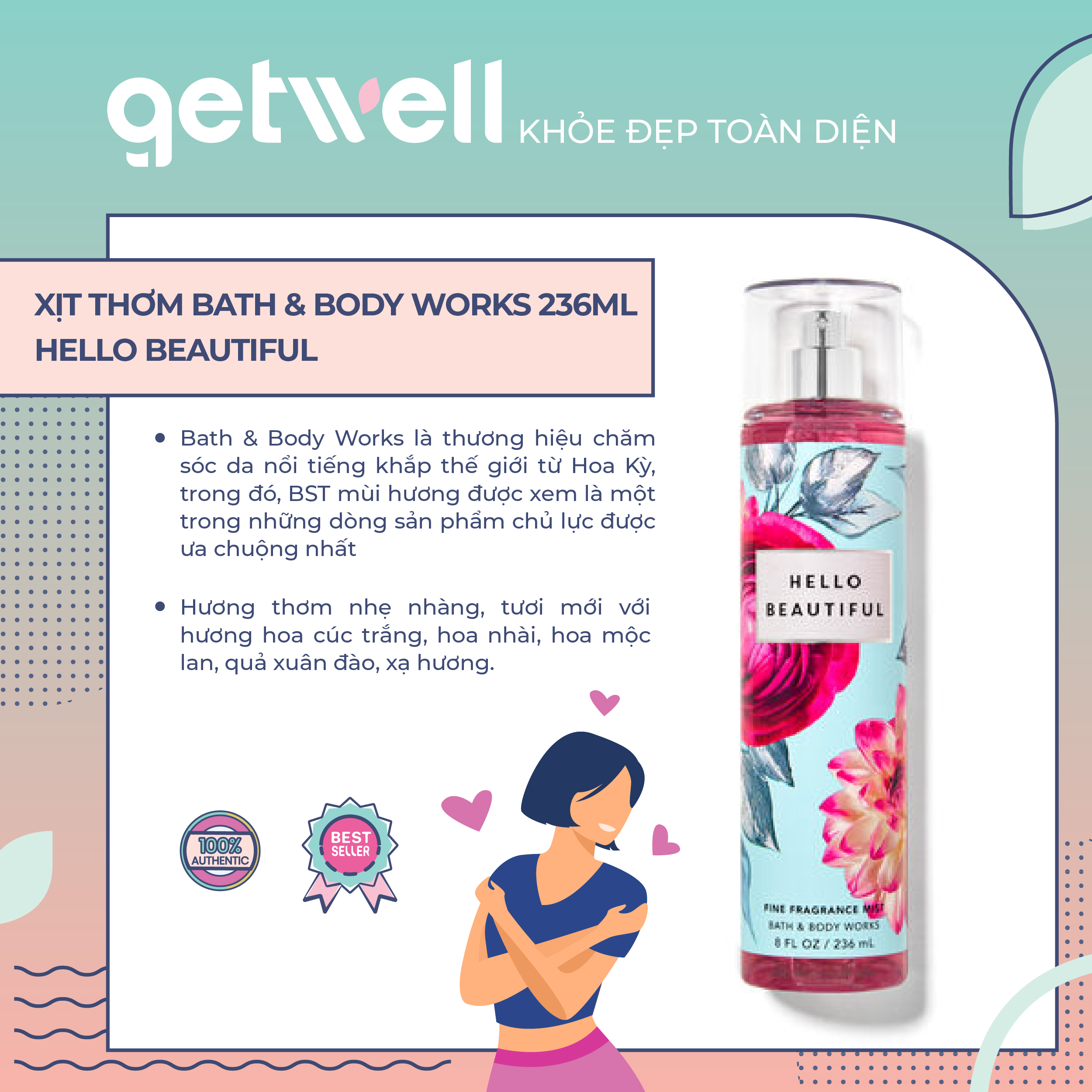 [Hcm][Mẫu Mới] Hello Beautiful | Sản Phẩm Xịt Thơm Toàn Thân Bath & Body Works Fragrance Mist 236Ml