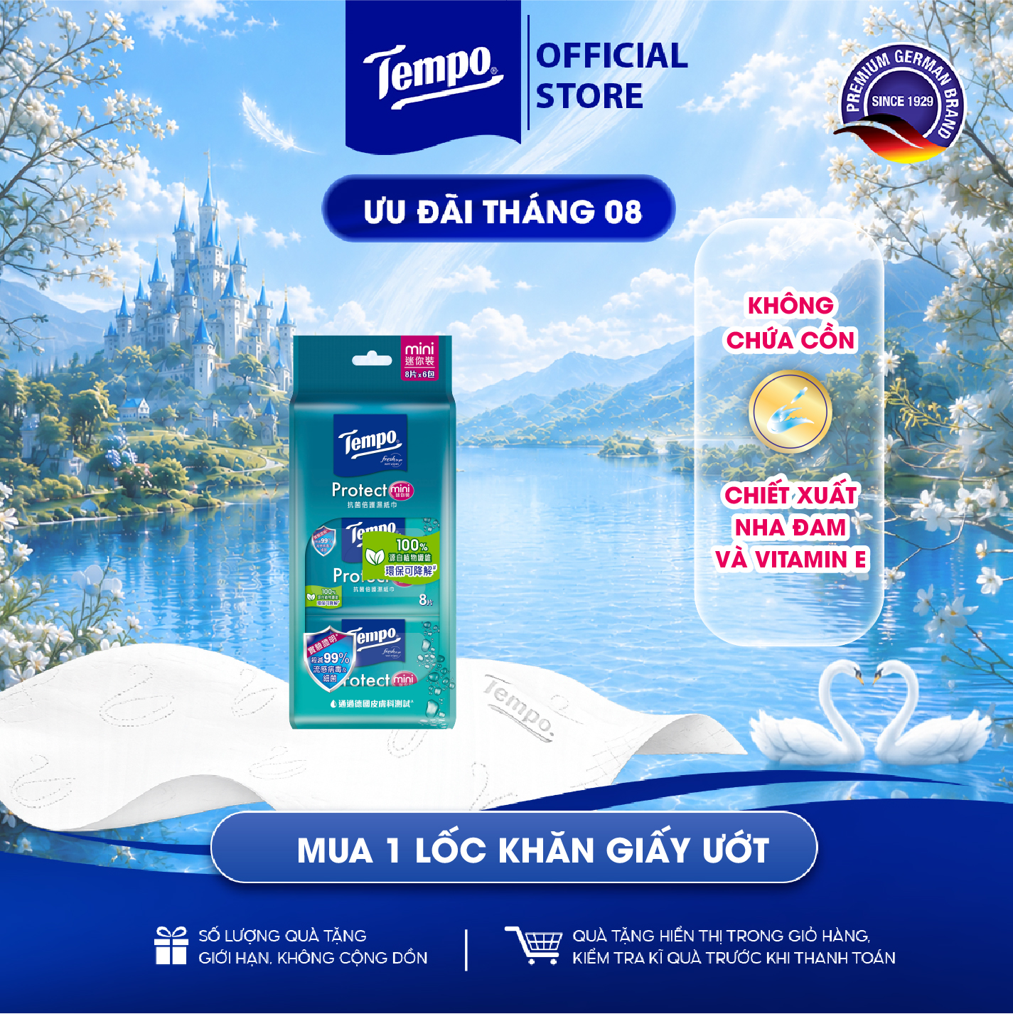 [LỐC 6 GÓI] Khăn ướt Mini Tempo Protect Ngăn Ngừa Vi Khuẩn cao cấp - Diệt khuẩn 99% - Thương hiệu Đức