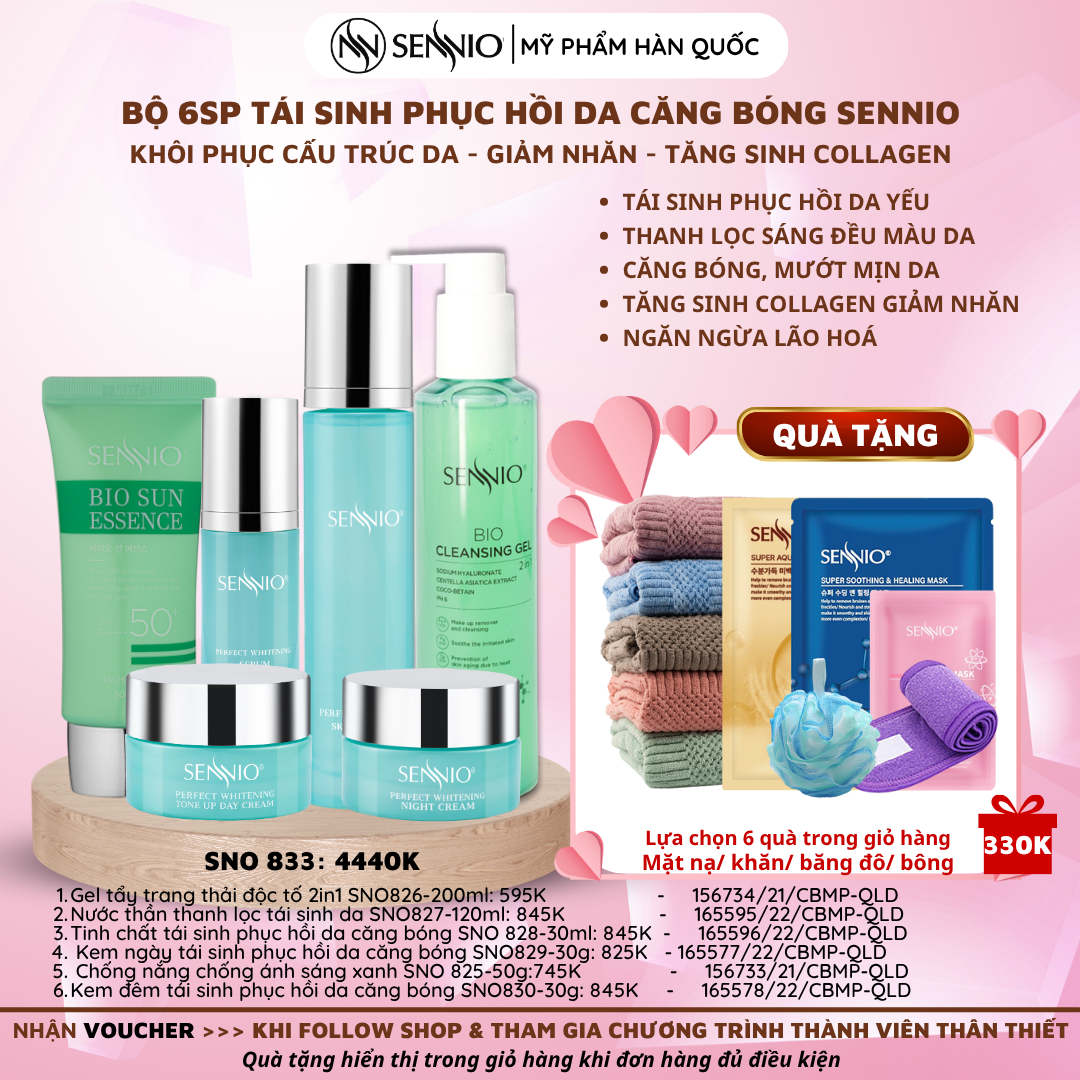 Bộ 6 sản phẩm kem dưỡng da tái sinh phục hồi da căng bóng Sennio [MADE IN KOREA]SNO 833 Perfect Whit