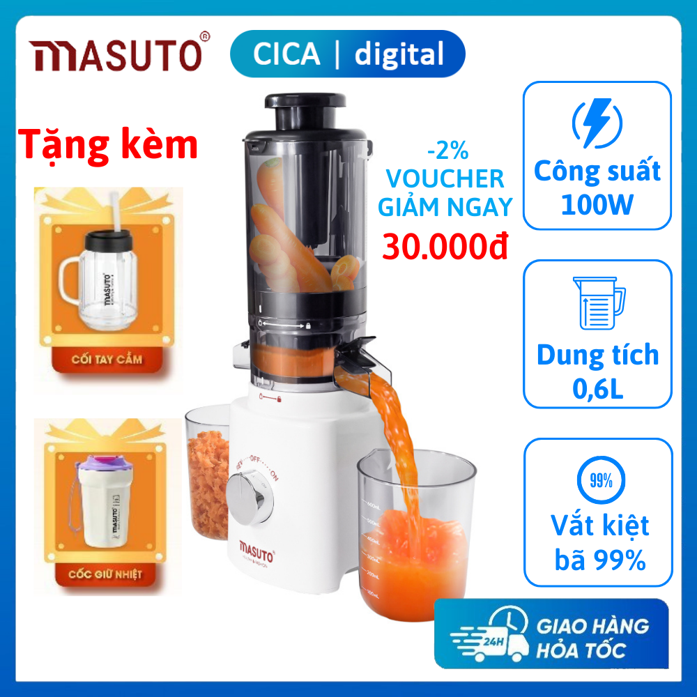 Máy ép chậm trái cây Masuto HEALTHY chính hãng Công suất 100W Dung tích 0.6L Ép kiệt bã đến 99% Bảo 