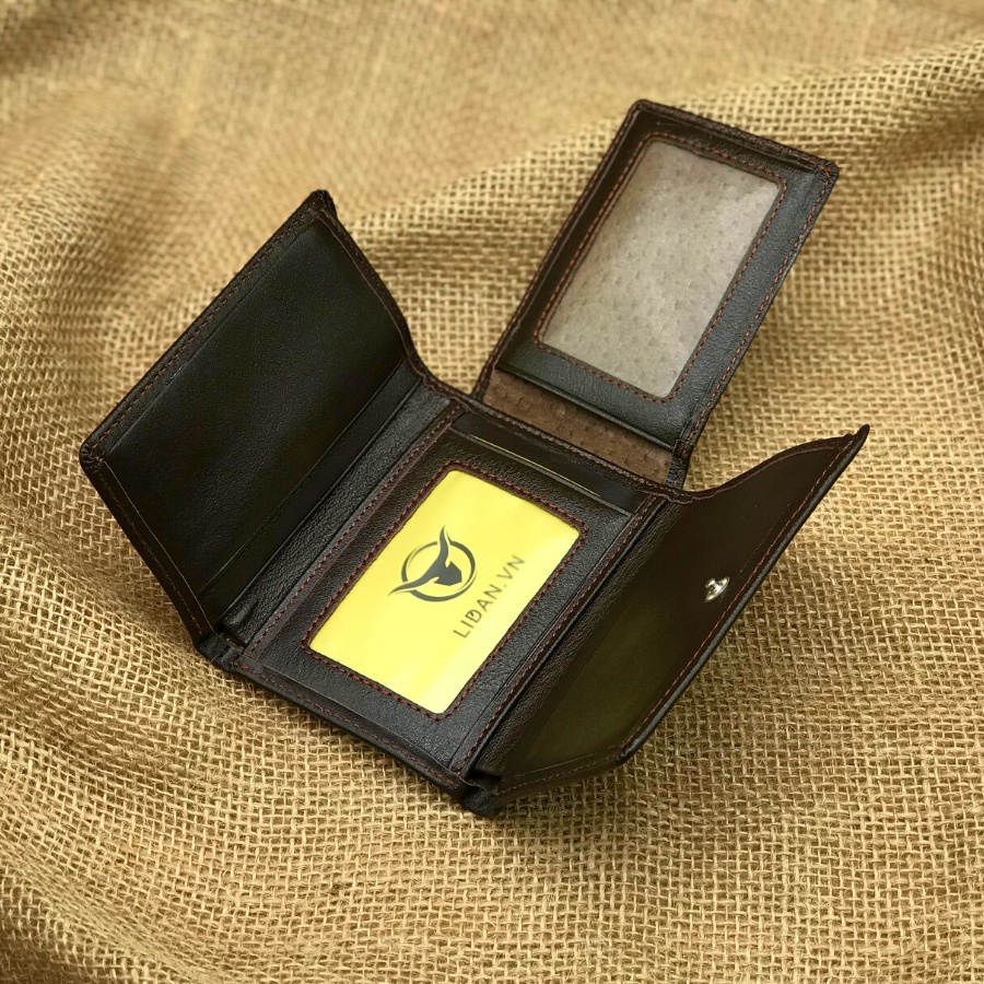 Ví nam da bò Nappa thật cao cấp LIDAN bóp dáng ngang có hộp vintage kèm thiệp đẹp làm quà tặng LD22