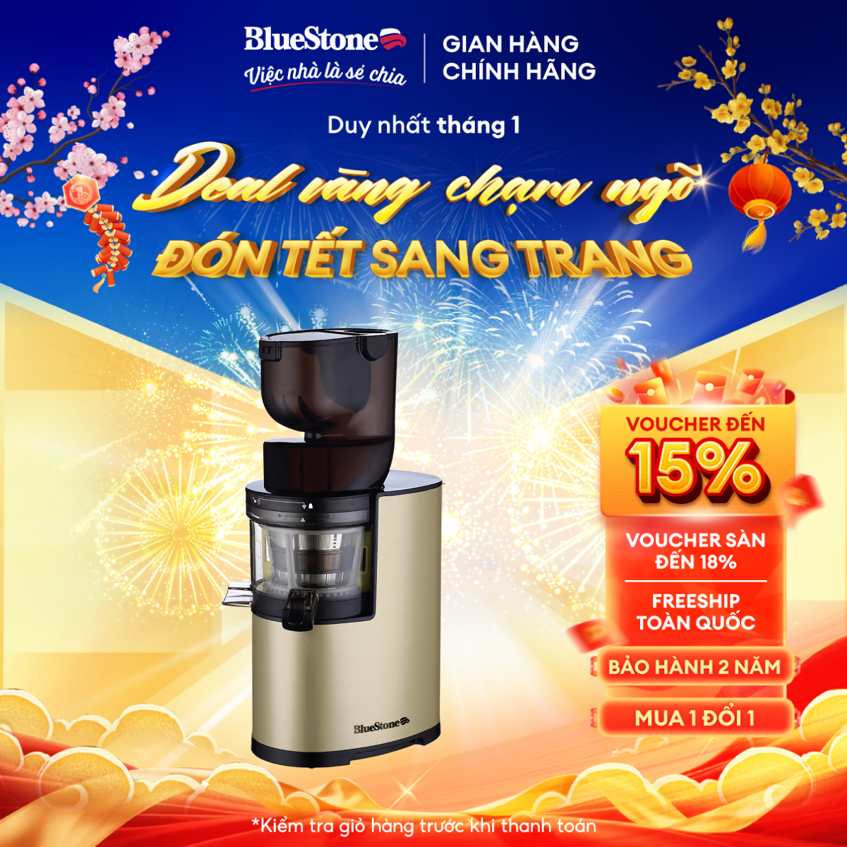 [Trả Góp 0%] Máy Ép Chậm BlueStone SJB-6578 - 400W - Tốc độ ép 35-40 vòng/phút - Bảo hành 2 năm - Hà