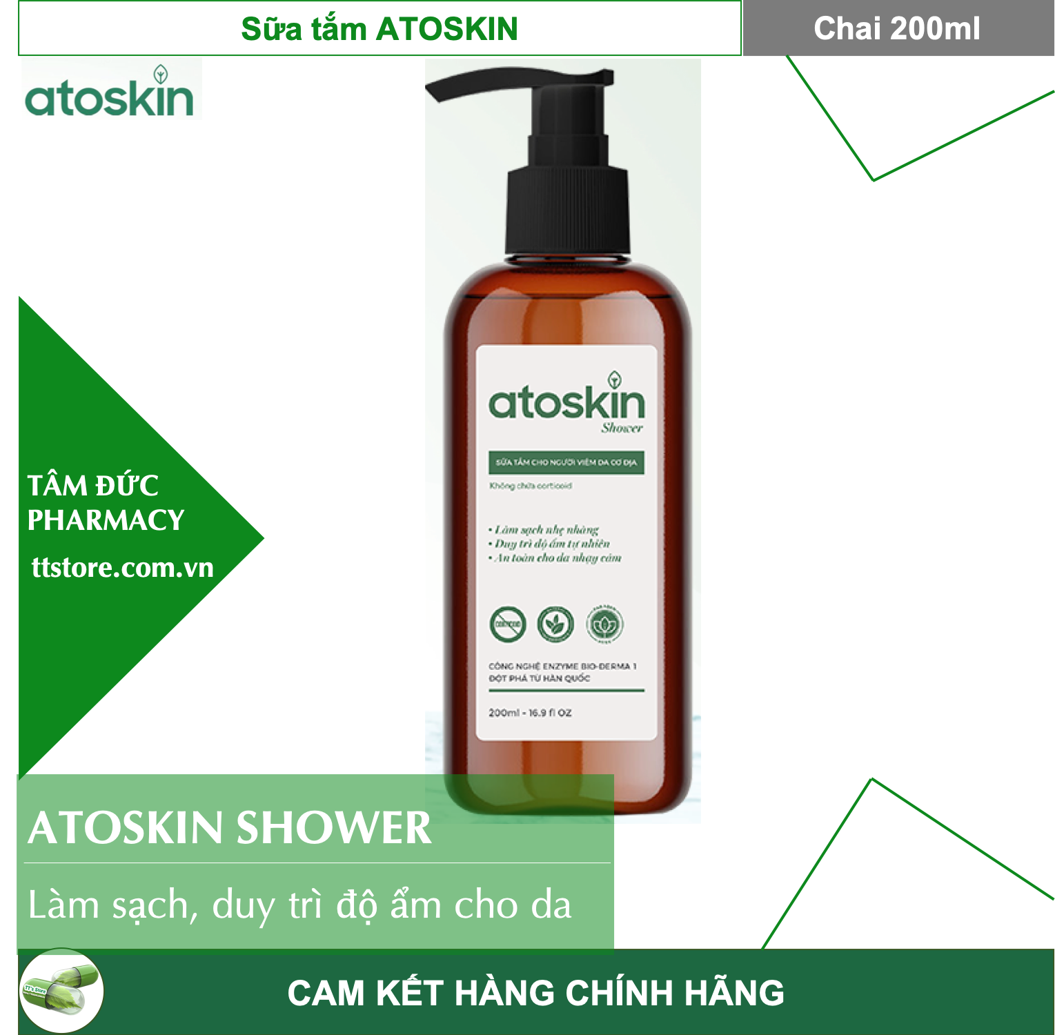 [HCM]ATOSKIN SHOWER [Chai 200ml] – Sữa tắm atoskin dành cho người viêm da cơ địa [atokin]