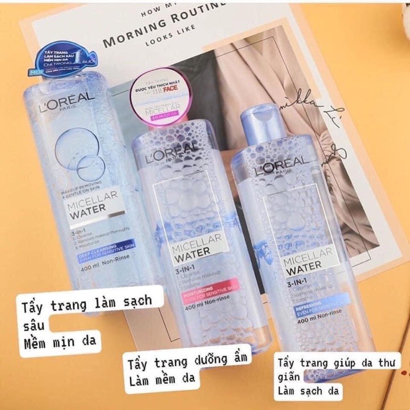 [Bán Chạy]Nước Tẩy Trang Loreal - L’oreal Paris 3 - In - 1 Micellar Water 400Ml Cho Mọi Loại Da