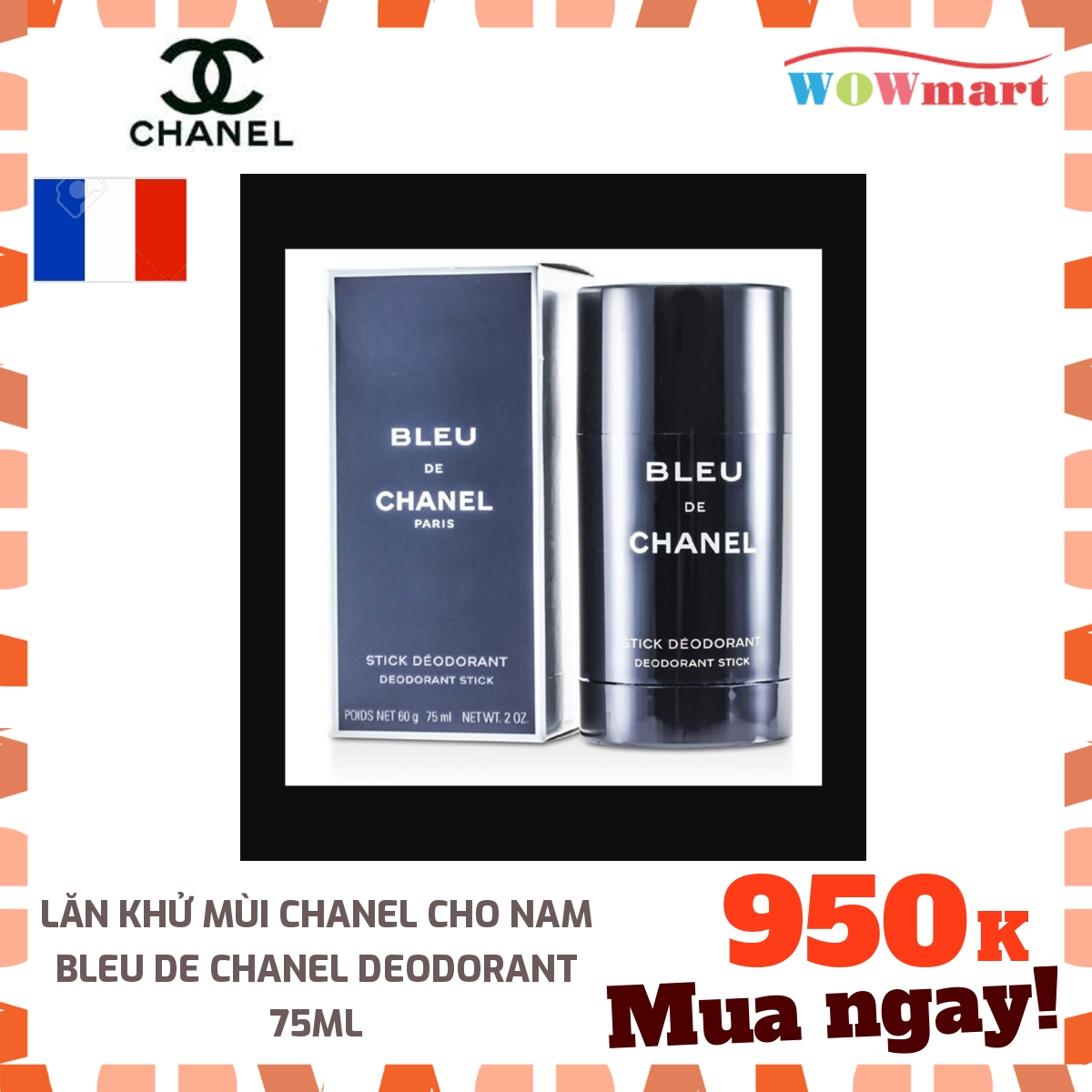 [Hcm]Lăn Khử Mùi Chanel Cho Nam Bleu De Chanel Deodorant 75Ml