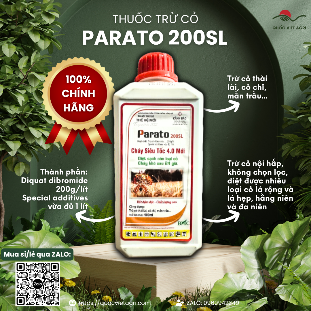 Thuốc trừ cỏ PARATO 200SL (chai 900ml) - Diquat dibromide 200g/l Cháy siêu tốc 4.0 Diệt sạch các loạ
