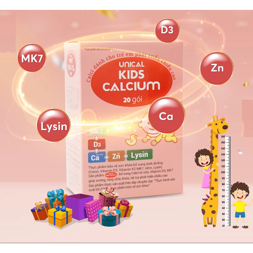 Canxi Amoma Calcium Kids hộp 20 gói/10ml - Bổ sung Canxi Vitamin D3 Vitamin K2 MK7 Kẽm Lysin Calci cho trẻ