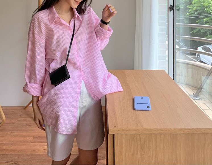 Áo sơ mi xốp caro nhỏ form rộng bigsize mặc đi học đi chơi/ Áo sơ mi nữ tay dài thanh lịch trẻ trung