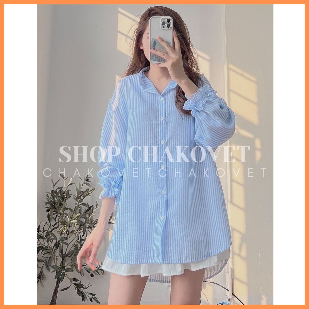 Áo sơ mi nữ cổ tàu form rộng A.8128 dáng babydoll dài tay style hàn quốc Mix được nhiều đồ phù hợp m