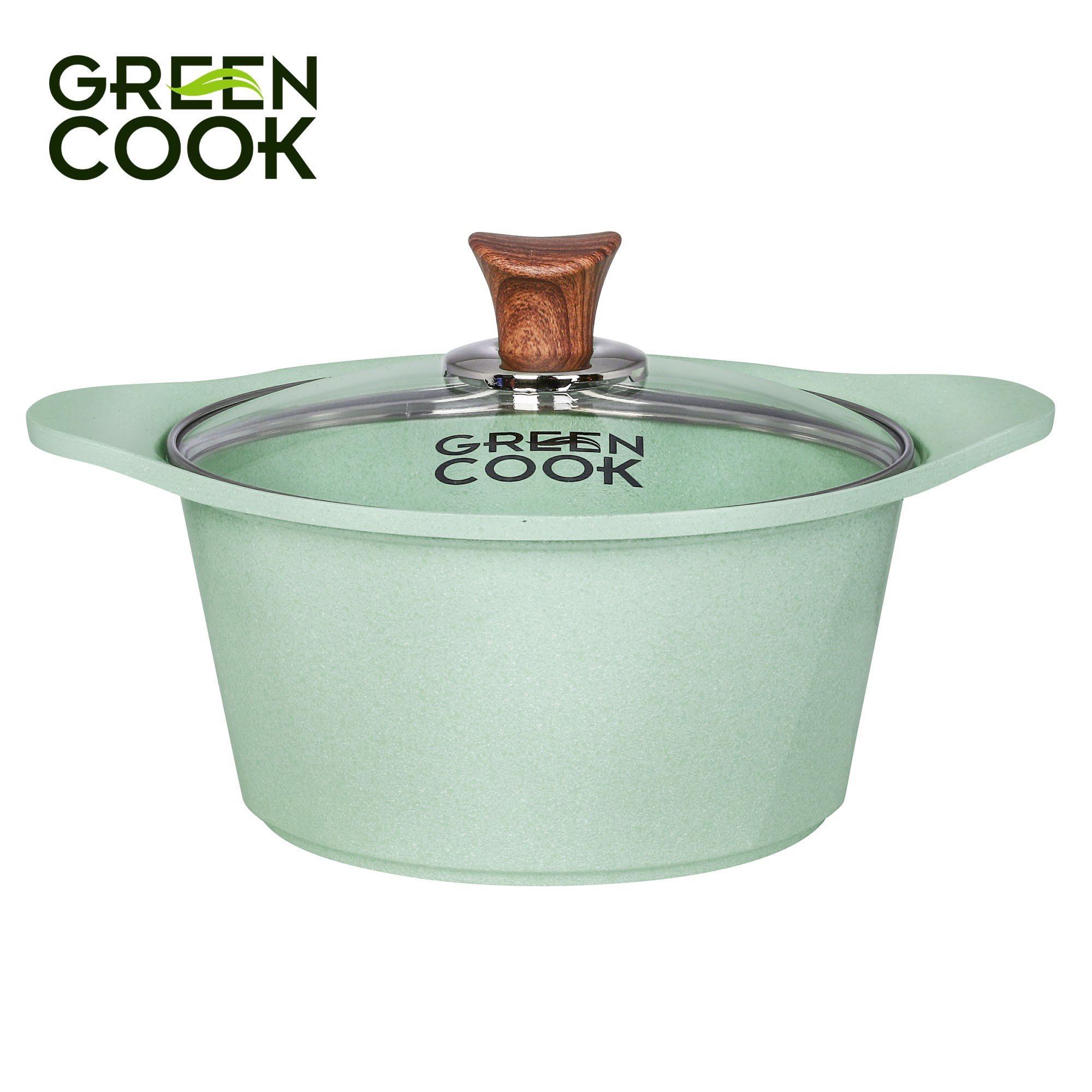 Nồi đúc đáy từ men đá xanh ngọc size 20 - 24 cm Green Cook  công nghệ Hàn Quốc