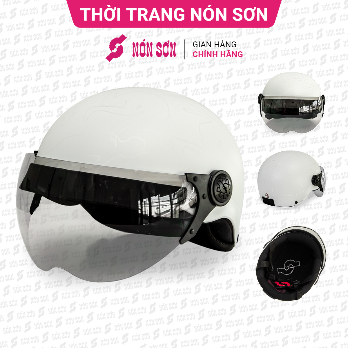 Mũ bảo hiểm có kính hoa văn NÓN SƠN chính hãng KP-TR090