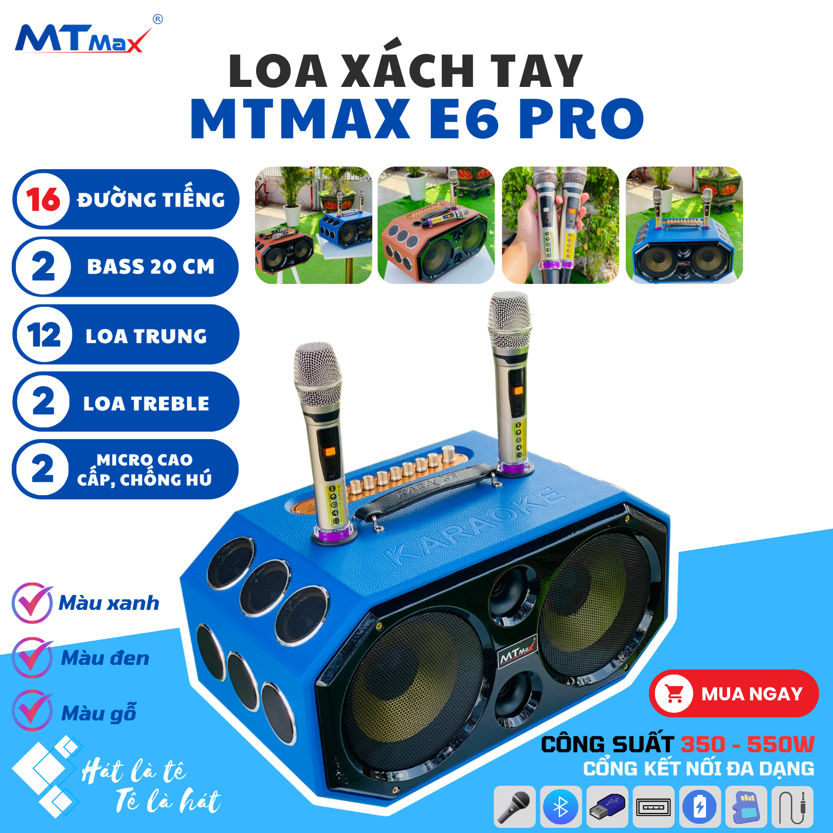 [GIÁ CỰC RẺ] Loa Xách Tay Karaoke MTMAX E6 Pro 16 Loa BASS20 âm thanh sắc nét loa hát karaoke cực ha