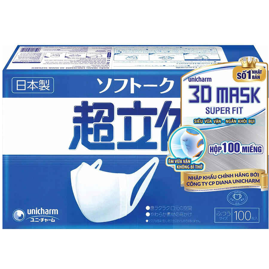 Khẩu Trang 3D Mask Super Fit - Ngăn Khói Bụi - Hộp 100 Miếng