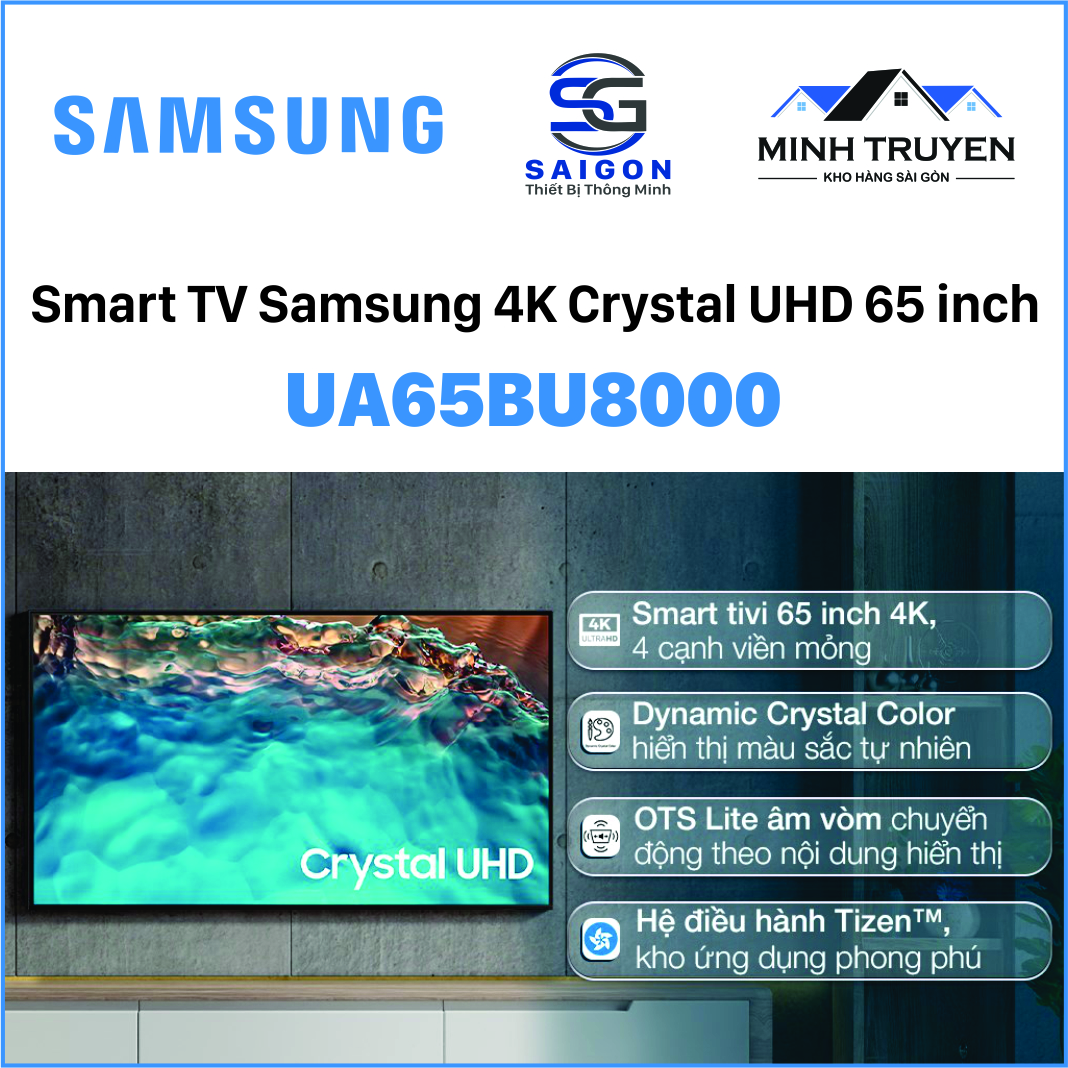 Smart Tivi Samsung 4K Crystal UHD 65 inch UA65BU8000