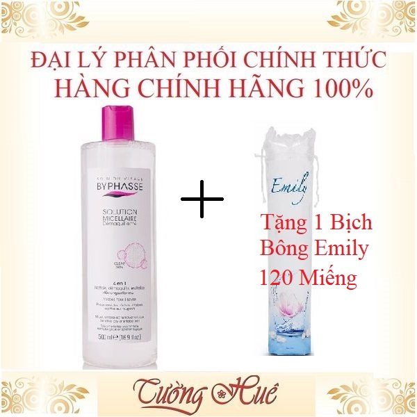 Nước Tẩy Trang Byphasse 500Ml Tặng 1 Bịch Bông Tẩy Trang Emily 120 Miếng