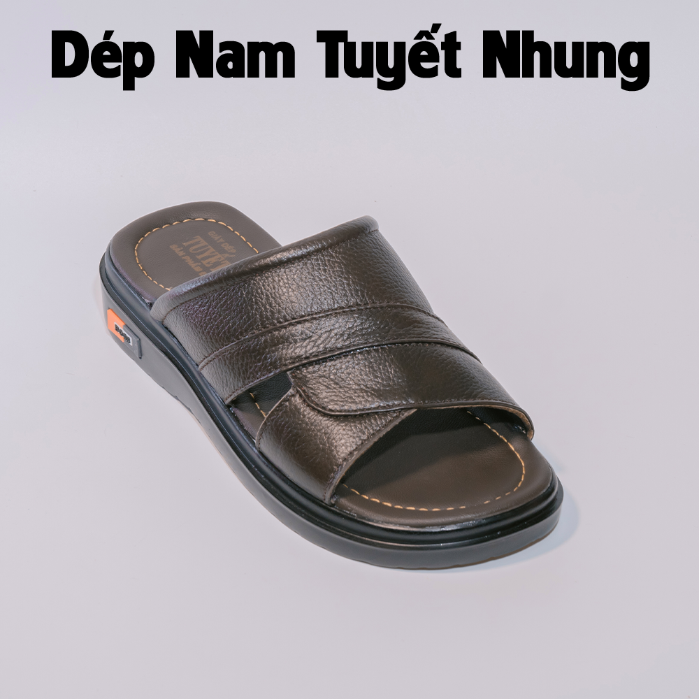 Dép da nam quai ngang đế Boss cao 3cm màu nâu/đen MS17
