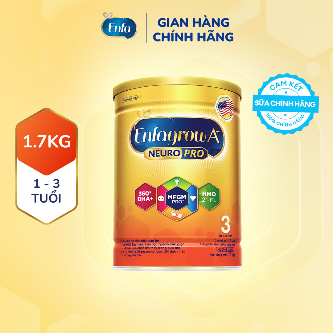 Sữa bột Enfagrow A+ NeuroPro 3 Vị thanh mát 2FL HMO với dưỡng chất DHA & MFGM cho trẻ từ 1–3 tuổi – 1.7kg