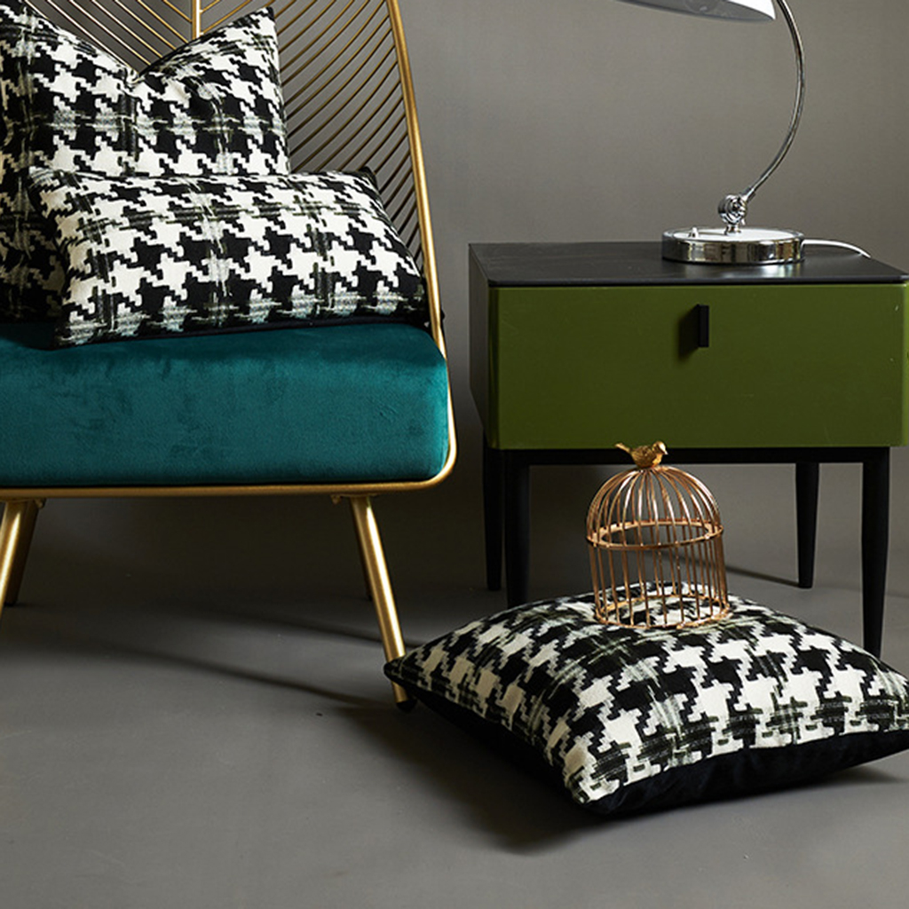 Gối Tựa Lưng Lông Len Dệt Họa Tiết Houndstooth