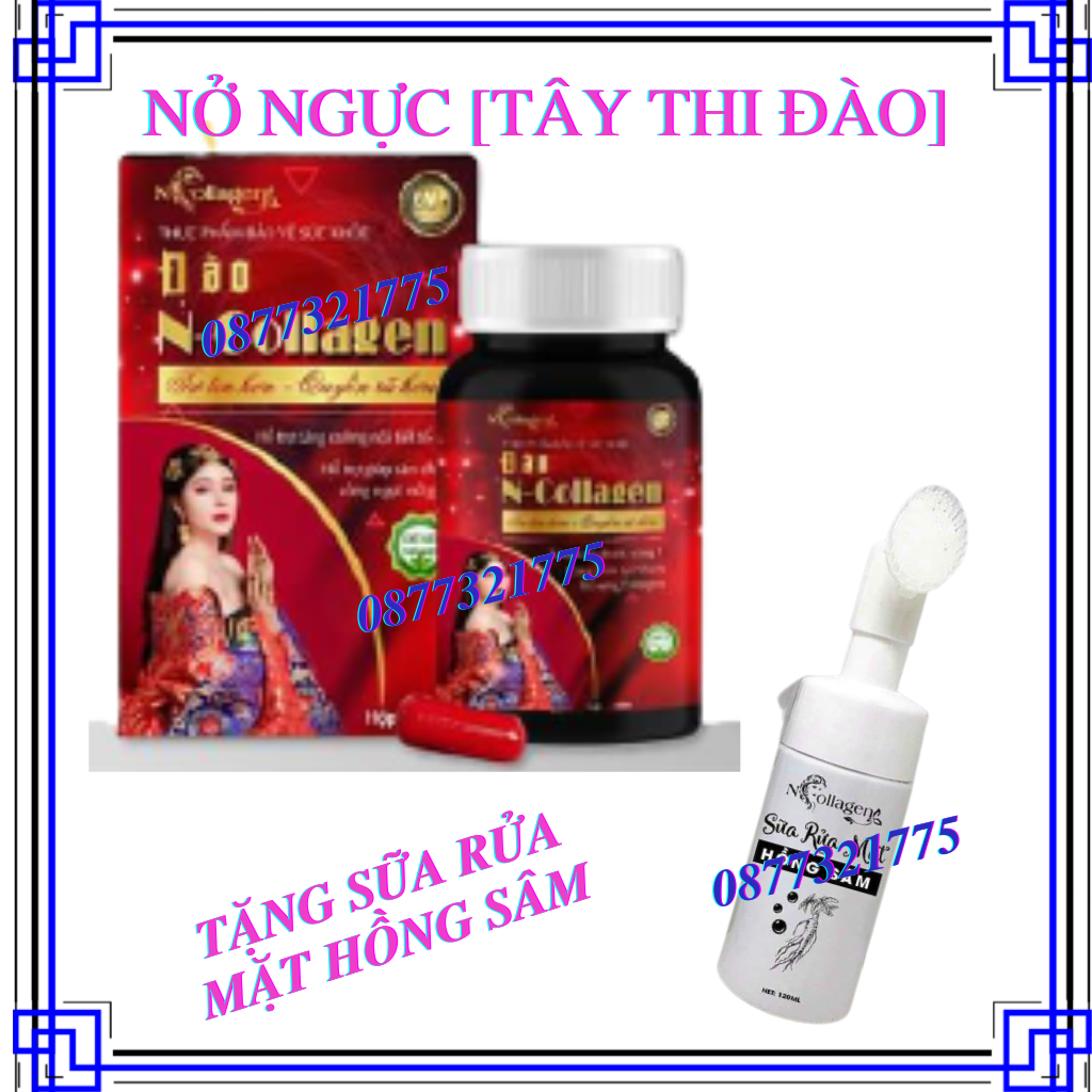 Nở Ngực [Tây Thi Đào] Collagen (Phục Hồi Da Hư Tổn). Khối Lượng 60 Viên. Tặng Sửa Rửa Mặt Hồng Sâm