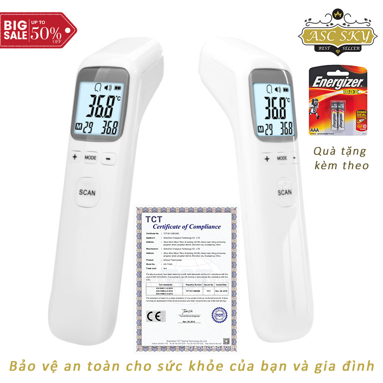 Máy Bắn Nhiệt Kế Hồng Ngoại CK T1803 Máy Đo Nhiệt Độ Cơ Thể Chính Xác Bảo Vệ An Toàn Cho Bạn Và Gia Đình - Bảo Hành 6 Tháng - Tặng Kèm Cặp Pin