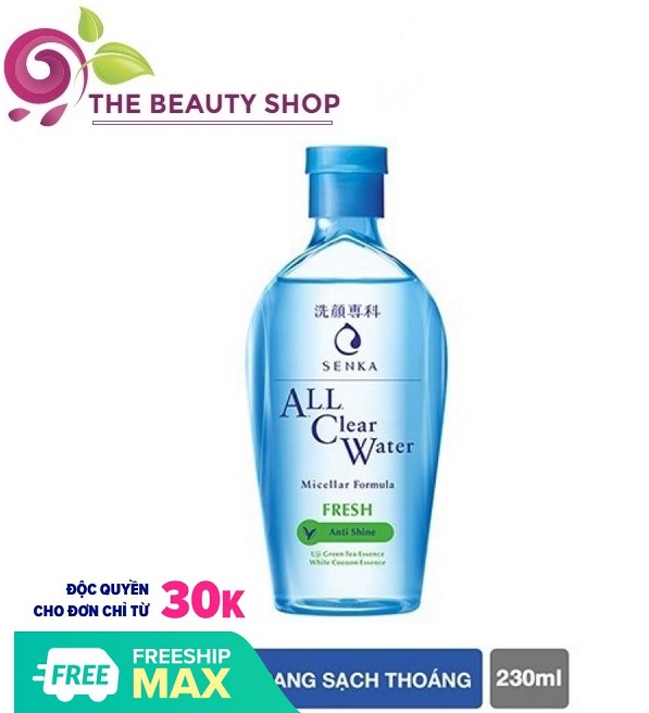 [HCM]Nước tẩy trang Micellar Senka ALL Clear Water 230ml - TEM XANH cho da nhờn