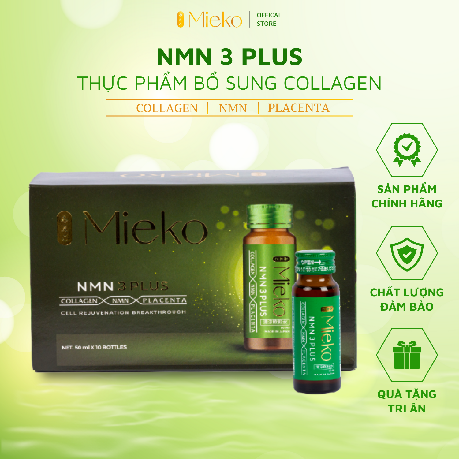 Nước Uống Collagen NMN 3Plus Drink Hộp 10 Chai 50ml Bổ Sung NMN Collagen Placenta Chính Hãng 100% Từ