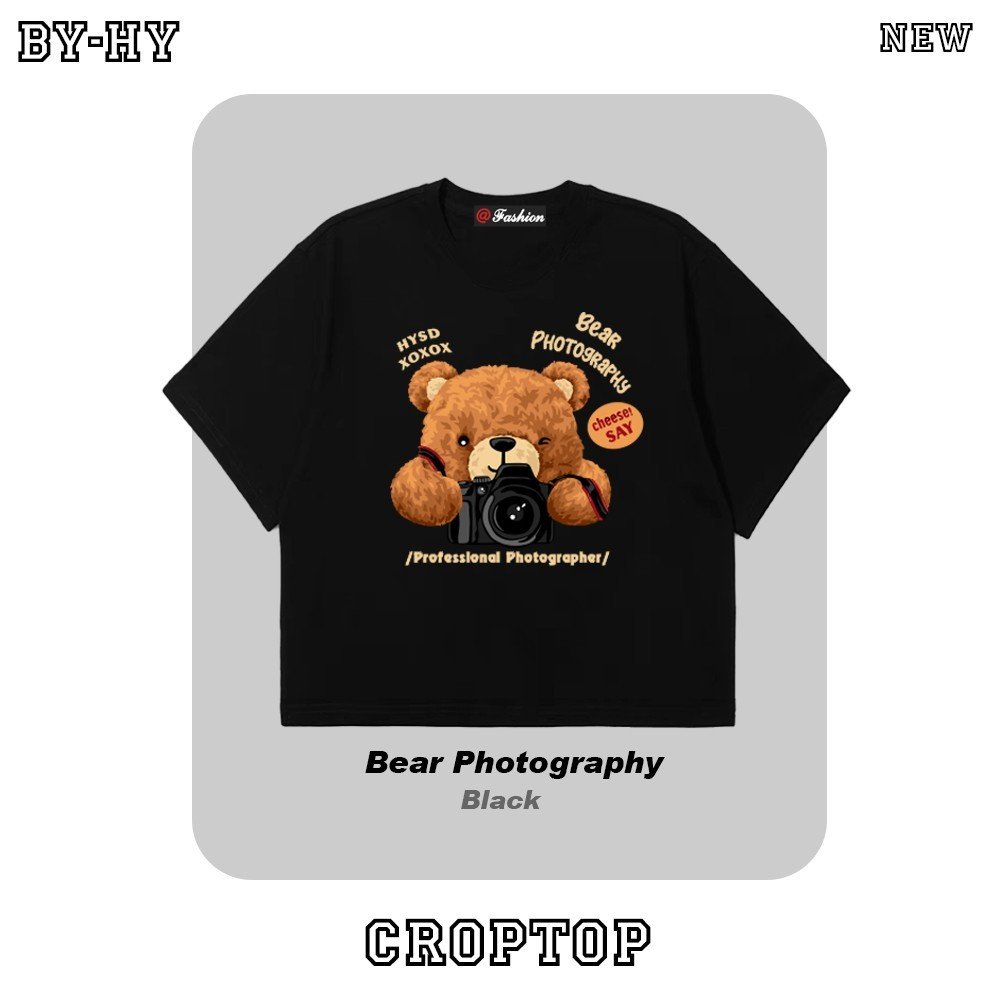 Áo croptop nữ HY KOREA in Bear Photography 1267 freesize ôm body tay ngắn