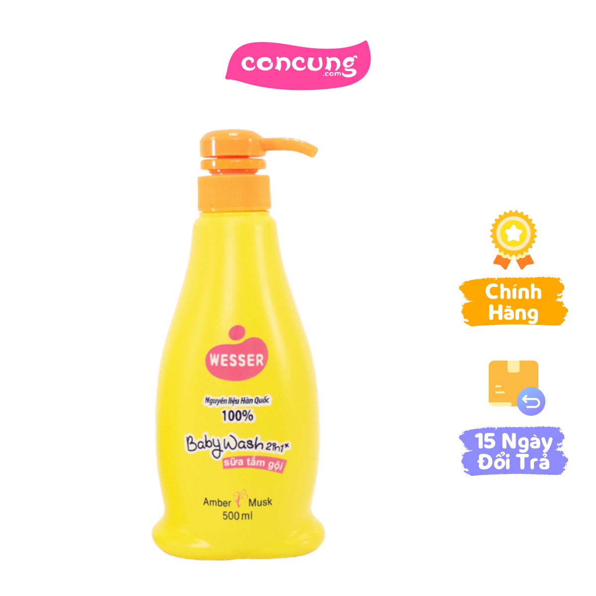 Sữa tắm gội Wesser 2 in 1 500ml Hương Hổ phách Xạ hương (hồng)