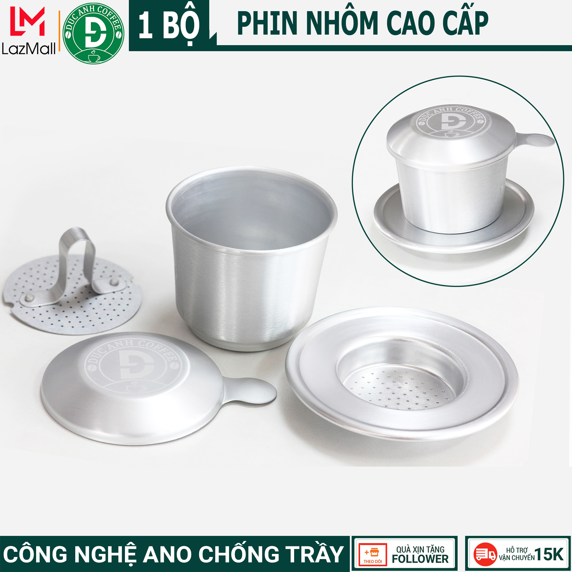 Phin nhôm cao cấp công nghệ Ano chống trầy độc quyền DUC ANH COFFEE chuyên pha cà phê rang mộc nguyê