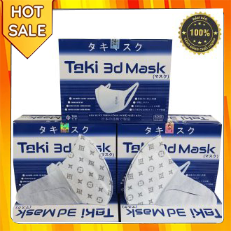 Khẩu trang 3D Mask Taki hộp 50 cái kháng khuẩn có tem niêm phong đạt tiêu chuẩn ISO và kiểm định Bộ Y Tế. Sản xuất theo quy trình của Nhật Bản đảm bảo an toàn tuyệt đối. Khẩu trang y tế 3D Mask