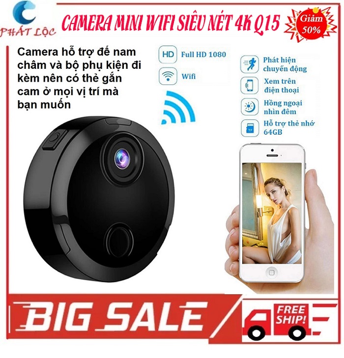 Camera wifi mini giám sát siêu nhỏ Q15 độ phân giải Full HD 1080p không dây camera mini kết nối điện thoại camera an ninh sử dụng trong nhà ngoài trời camera mini wifi giá rẻ