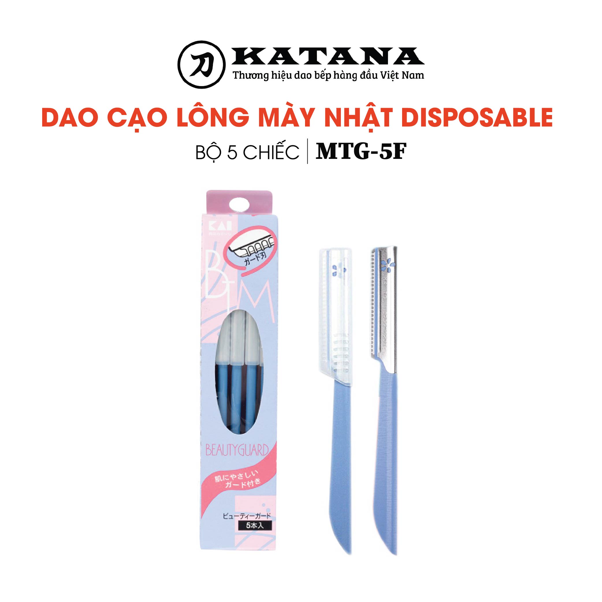 Dao Cạo Lông Mày Cao Cấp Nhật Disposable Btmg - 5F Bộ 5 Chiếc (Màu Xanh)