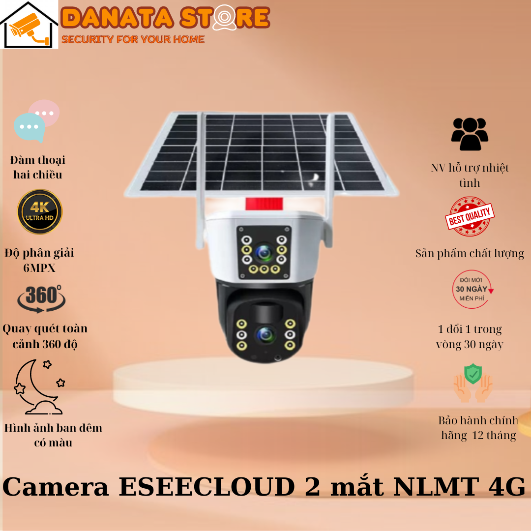 (Lỗi 1 đổi 1) Camera ngoài trời dùng sim 4G năng lượng mặt trời 2 ống kính - Hàng chính hãng