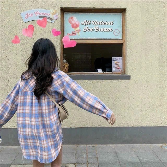 Áo sơ mi caro form rộng khoác ngoài áo khoác kẻ caro dáng dài