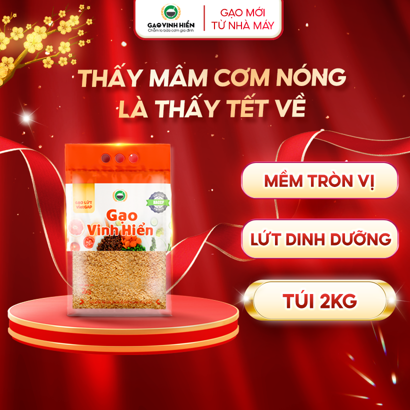 Gạo Lứt Trắng VietGAP Vinh Hiển 2KG - Mềm ngon thực dưỡng healthy dễ ăn