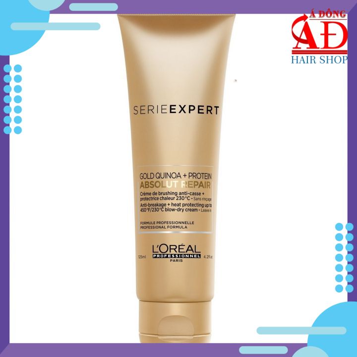 Kem Dưỡng Xả Khô Chống Nhiệt Loreal Absolut Repair Gold Quinoa + Protein Blow - Dry Cream Leave - In (Lên Tới 230Oc) Pháp 125Ml